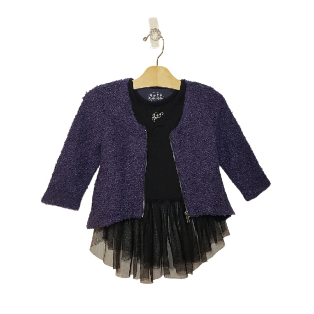 Pippa & Julie 4-5 Girls Boucle Zip Top with Black Tulle Skirt Tunic Top Set